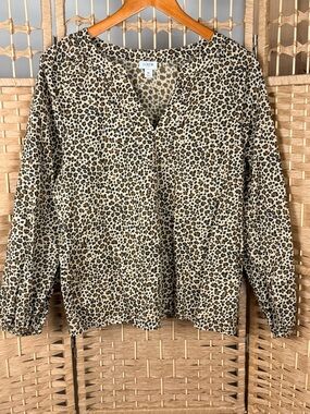 J.Crew Leopard-Print Pullover Top Size Medium 100% Cotton